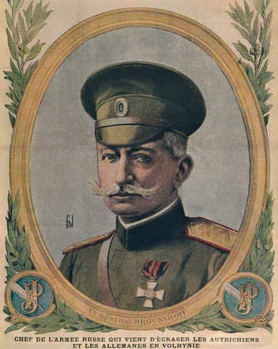 General Aleksei Brusilov, sjef for den russiske hæren som knuste østerrikerne og tyskerne i Volhynia, forsideillustrasjon fra Le Petit Journal, 2. juli 1916 av French School