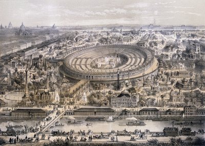 Generell oversikt over Exposition Universelle i 1867, tatt fra Trocadero-bakken, Paris, 1867 av French School