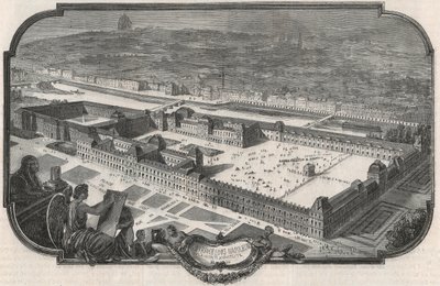 Generell utsikt over Palais du Louvre og Tuileriene i 1852 - Gravering i "Tableau-de-Paris"" av Edmond Texier 1852 av French School