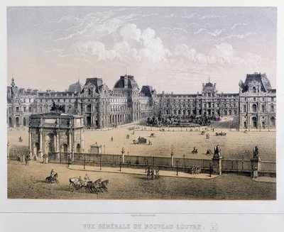 Generell oversikt over det nye Louvre: Arc du Carrousel - Gravering av 1800-tallet. av French School