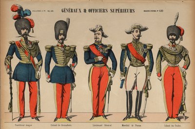 Generaler og senioroffiserer i den franske hæren (farget gravering) av French School