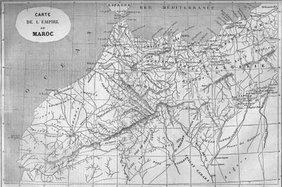 Geografisk kart over riket av Marokko i 859. Gravering i “” Le Monde Illustré”” nr. 129 av 1. oktober 1859. av French School