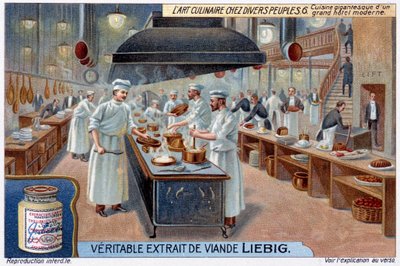 Gigantisk mat fra et stort moderne hotell - chromo. av French School