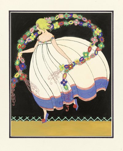 Jente danser med en dobbel krans, pub. 1920 av French School
