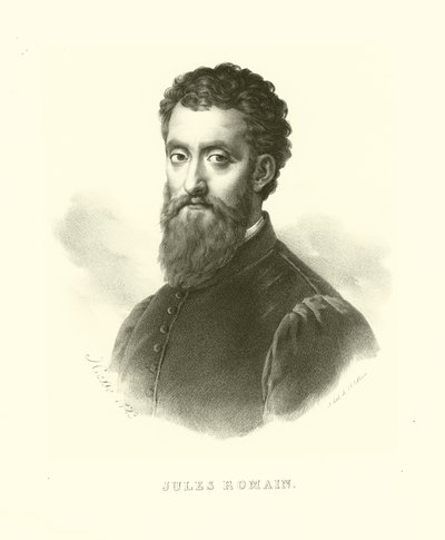Giulio Romano, også kjent som Giulio Pippi, portrett (gravering) av French School