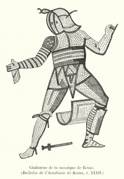 Gladiator fra Reims mosaikk (gravering) av French School