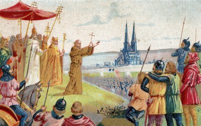 Gud vil ha det! Eremitten Peter som forkynner korstoget (1095 - 1099) Kromolitografi fra slutten av 1800-tallet. av French School