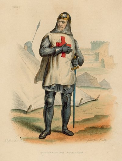Godefroy de Bouillon (farget gravering) av French School