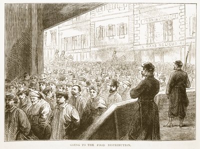 Går til matdistribusjonen, illustrasjon fra Cassells historie om krigen mellom Frankrike og Tyskland, 1870-1871 av French School