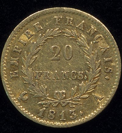 Gullmynt på 20 franc (Napoleon) fra 1813. tilbake. av French School