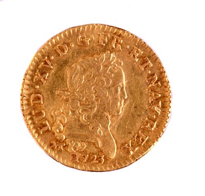 Gylden fransk Ludvig, regjering av kong Ludvig XV (1715-1774) 1723 Diam. 2,3 cm Napoli, museo archeologico av French School