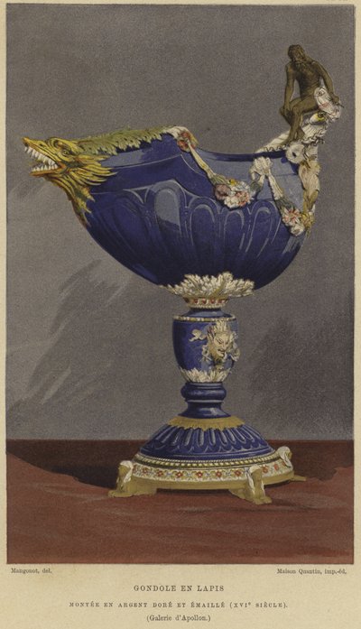 Gondolformet lapis lazuli kopp montert i forgylt og emaljert sølv, 1500-tallet av French School