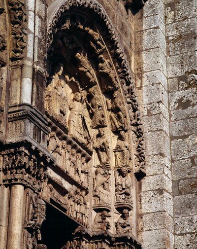 Gotisk kunst: "" detalj av tympanonet til den kongelige portalen til basilikaen Notre Dame de Chartres av French School