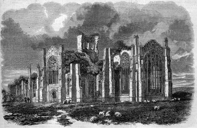 Gothic architecture: view of the ruins of Melrose Abbey (12th century), Scotland av French School