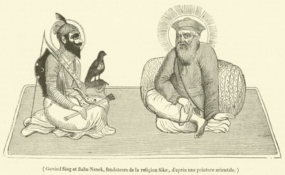 Govind Sing et Baba-Nanek, grunnleggerne av Sike-religionen (gravering) av French School