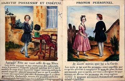 Grammatikkbok for barn. ca. 1850 (farge litho) av French School