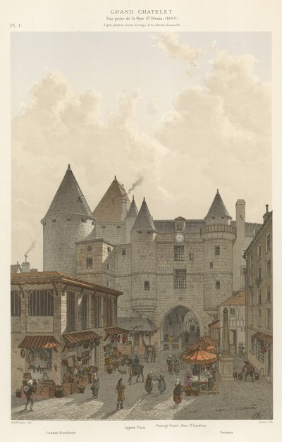 Grand Chatelet, utsikt tatt fra Rue St Denis, 1800 av French School