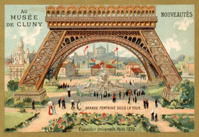 Stor fontene under Eiffeltårnet, Exposition Universelle, Paris av French School