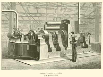 Grande Machine a Lumiere de M Thomas Edison (gravering) av French School