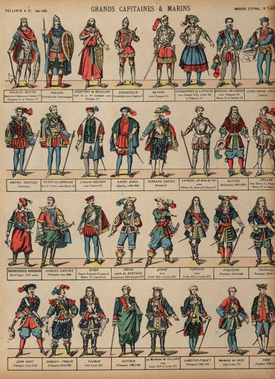 Flotte militærfigurer (farget gravering) av French School