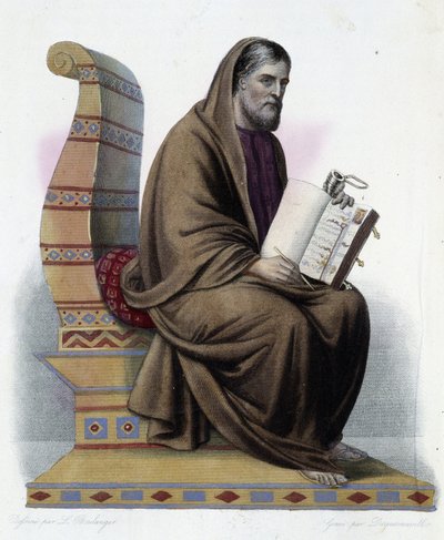 Gregoire de Tours (538-594) biskop av Tours og historiker av kirken - i "" Le Plutarque francais"", av Mennechet, Paris av French School