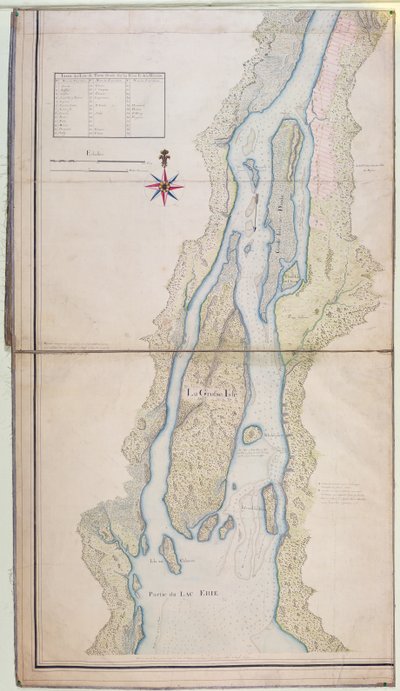 Grosse Isle og en del av Lake Erie, 1796 (penn, blekk og wc på papir) av French School