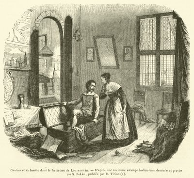 Grotius og hans kone i festningen Louvenstein (gravering) av French School