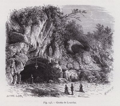 Lourdes grotte (gravering) av French School