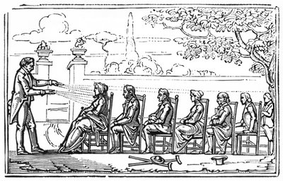 Gruppemagnetisk terapi, illustrasjon fra Therapeutique Magnetique av Baron du Potet, 1863 av French School