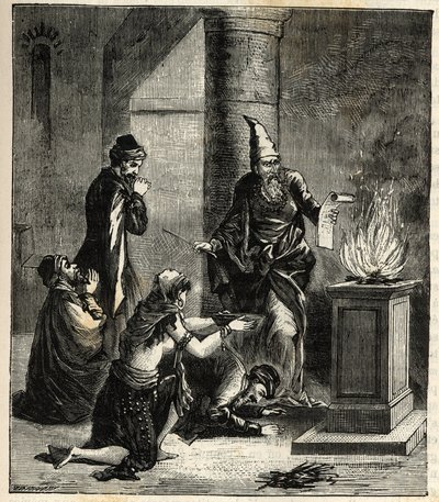 Guebres (eller Zoroastrian) - Ildtilbedere - - Gravering i "Sciences à la potee de tous - physics et chimie populaire" av Alexis Clerc. Sent på 1800-tallet. Privat samling. av French School