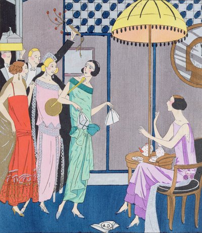 Gjester som ankommer nyttårsaften, motetallerken fra Art, Gout, Beaute, 1923 av French School