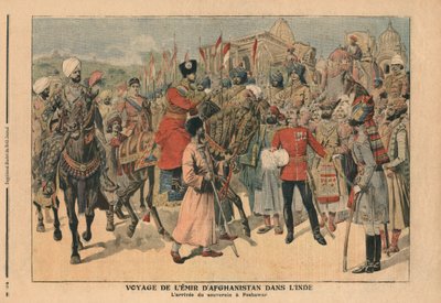 Habibullah Kahn (1872-1919) Emir av Afghanistan ankommer Peshawar, India, illustrasjon fra 