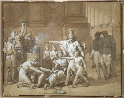 Hannibal sverger evig fiendskap mot Roma, ca. 1808 (penn og blekk med overlakk av grafitt) av French School