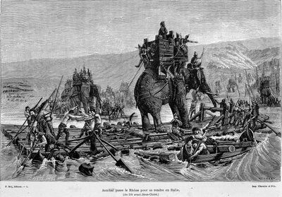 Hannibal passerer Rhone til Italia (år 218 f.Kr.) - i "Frankrike og franskmennene gjennom århundrene"" av French School