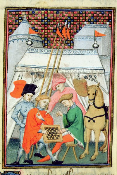 Harley 4431 f.133 Ulysses spiller sjakk, parisisk kopi, ca. 1410-15 (vellum) av French School