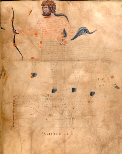 Harley 647, f.3v Illustrasjon av stjernebildet Skytten, fra 