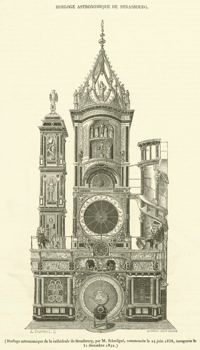 Astronomisk klokke fra Strasbourg katedral (gravering) av French School