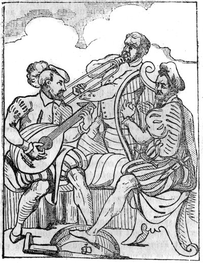 Harpe- og luttspillere (Cythara og Testudo) på 1500-tallet. I "" Den pittoreske butikken"" 1836 av French School
