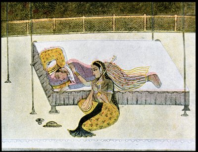 Han er ingenting uten musikk, illustrasjon for The Arabian Nights, 1895 (fargegravering) av French School