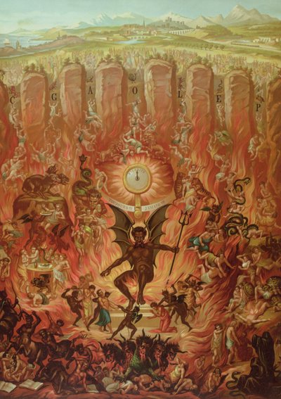 Hell and the Seven Sins, fra en katekisme utgitt av La Bonne Presse, sent på 1800-tallet av French School