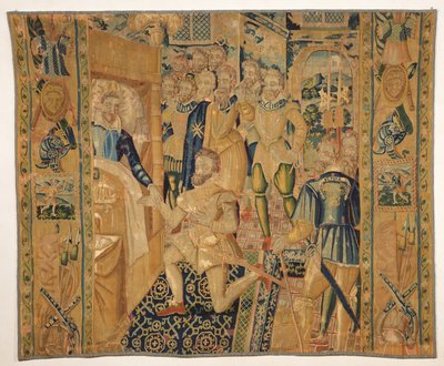 Henri III (1551-89) de Valois gir makttegnene til Henri III (1553-1610) de Bourbon av French School