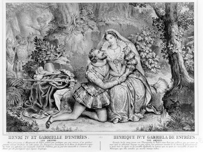 Henri IV (1553–1610), konge av Frankrike og Gabrielle dEstrees (1573–99) av French School
