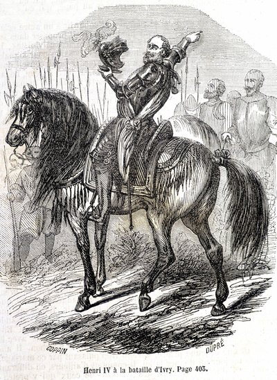 Henri IV (1553 - 1610) at the Battle of Ivry (14/03/1590) - in “” Histoire de France”” by L.-P. Anquetil av French School