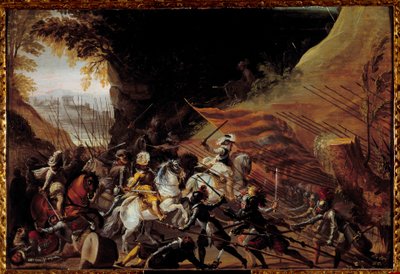 Henry IV (1589-1610) lastet i spissen for kavaleriet sitt. Anonymt fransk maleri fra 1600-tallet. Olje på tre. Mål: 0,35 X 0,52 m. Pau, Musee Du Chateau av French School