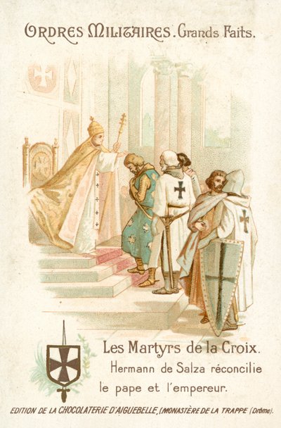Hermann von Salza, stormester for de teutoniske riddere, bringer til en forsoning mellom pave Gregor IX og keiser Fredrik II av French School