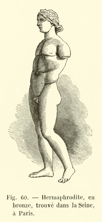 Hermafroditt, i bronse, funnet i Seinen, i Paris (gravering) av French School