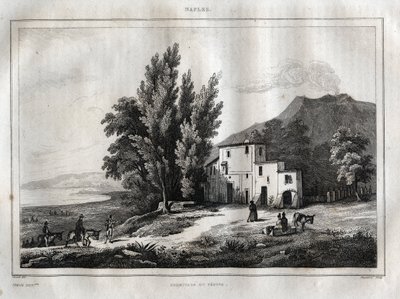 Hermitage of Mount Vesuvius - ERMITAGE DU VESUVE NAPLES ITALIA - Vesuvio-gravering fra "" Pittoreske Italia" - Historisk og beskrivende maleri av Italia" av M. de Norvins, Ch. Nodier 1834-1836. av French School