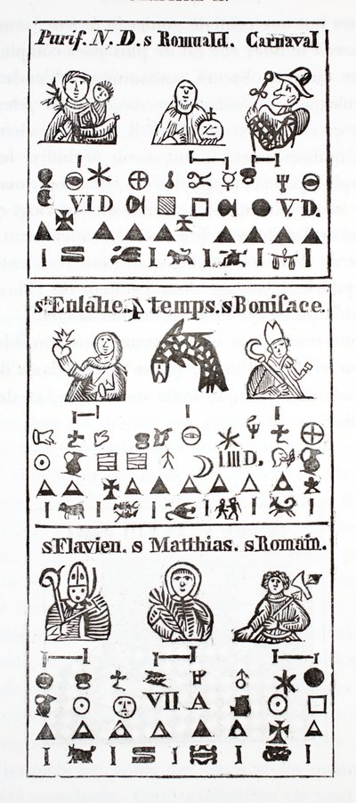 Hieroglyfiske tegn i en almanakk av French School