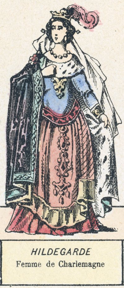 Hildegard, Karl den Stores kone (farget gravering) av French School