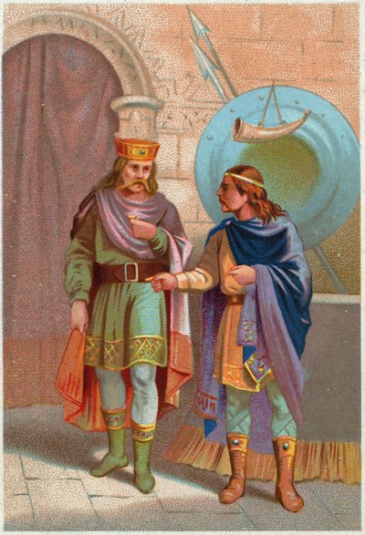Historie. Frankrike. Childeric I, merovingerkonge, utvist av frankerne. Imagery, Frankrike, ca. 1900 (trykk) av French School
